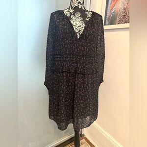 Zara Black and Pink Floral Long Sleeve Dress